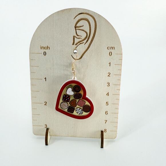 Heart Shaped Box of Chocolates Earrings, Valentine's Day Earrings - Picture 4 of 4